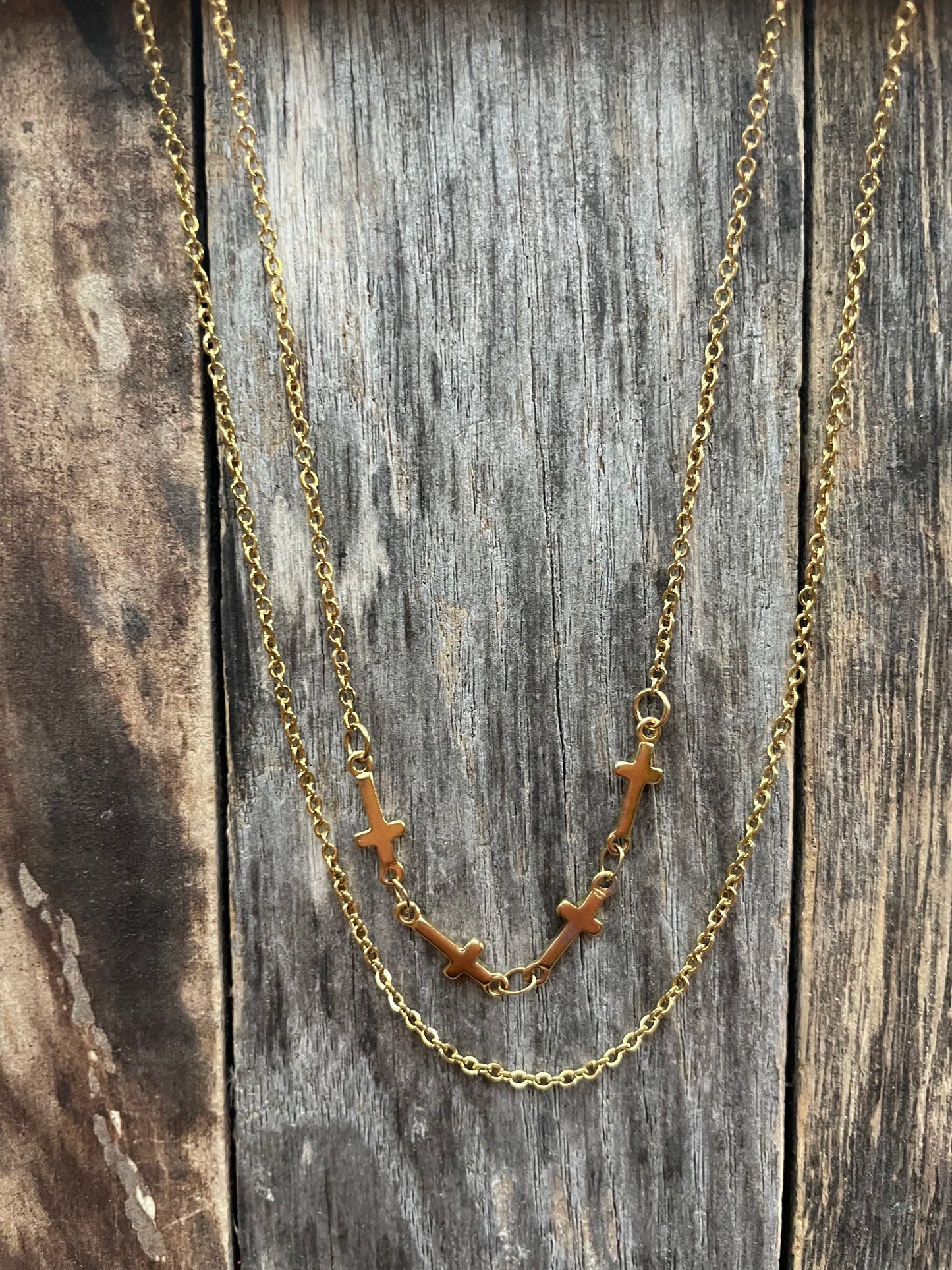 Gold Cross Double Chain Necklace