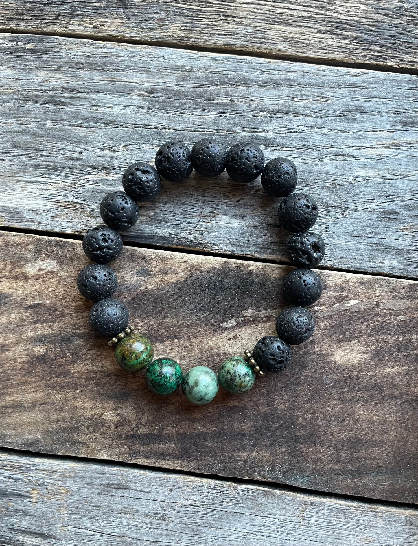Lava Bead Bracelet with Natural Stone African Turquoise 10mm Beads