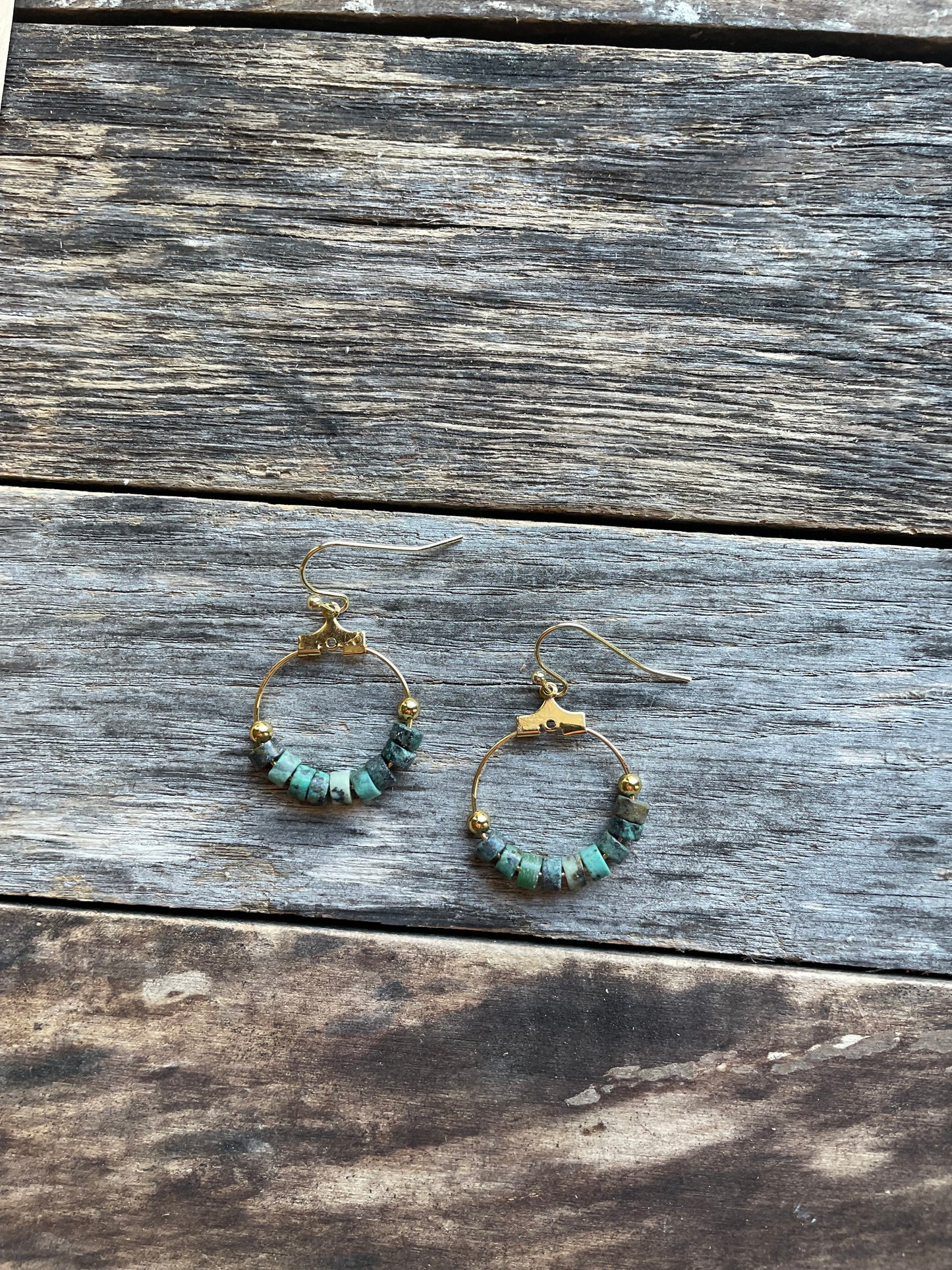 Hoop Earrings w/ Natural Stone African Turquoise Beads