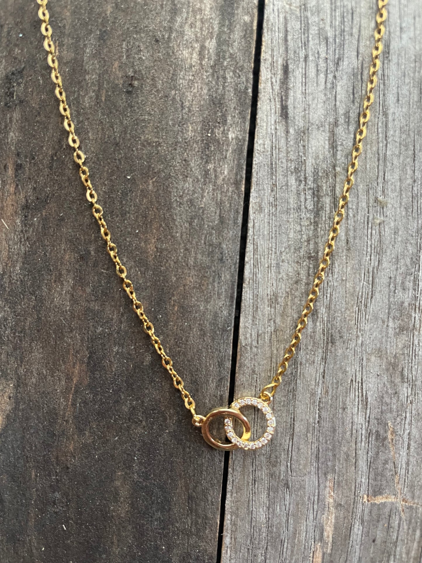 Double Interlocking Gold Charm Necklace