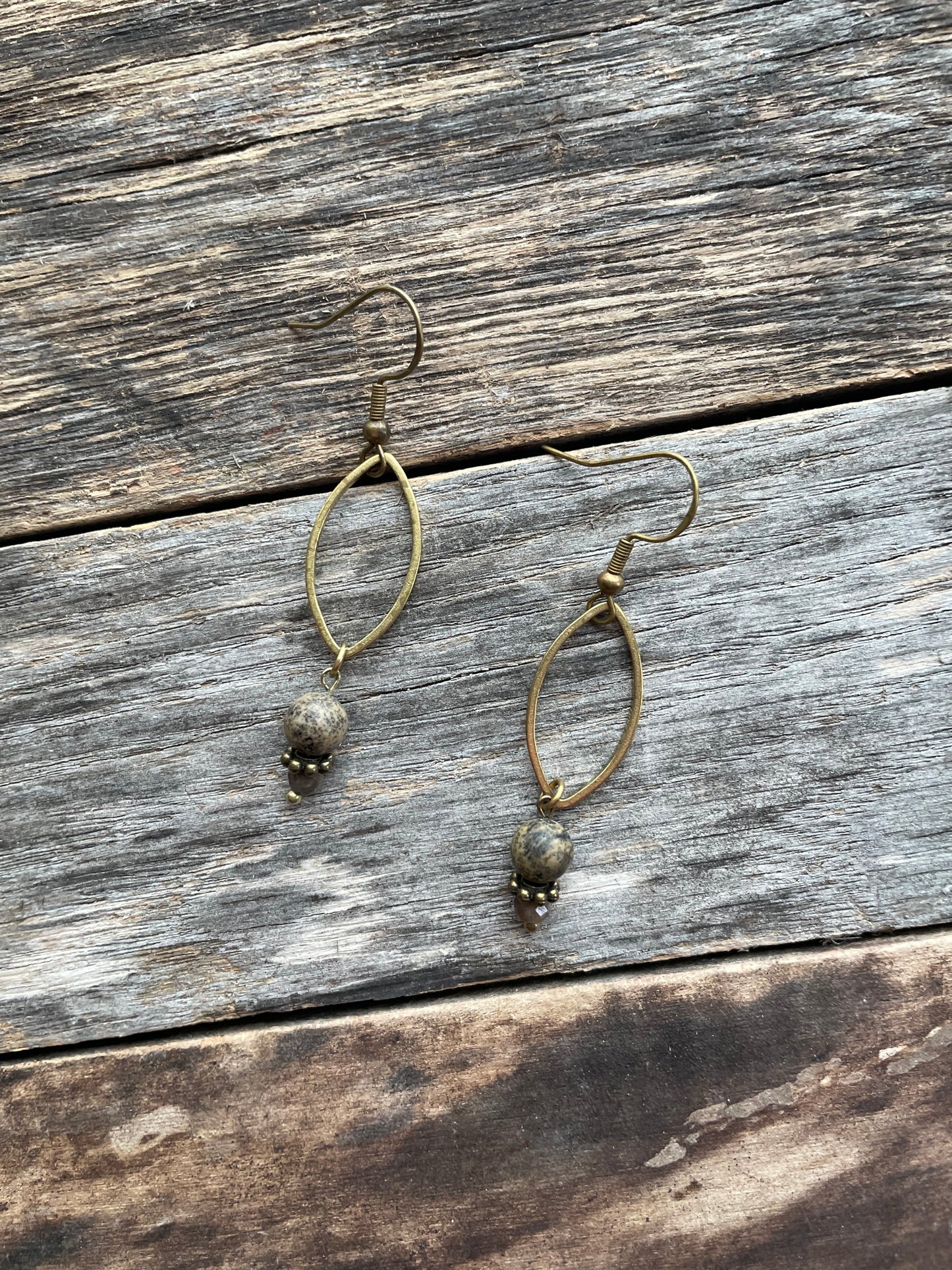 Dangle Marquise Natural Stone Bead Earrings