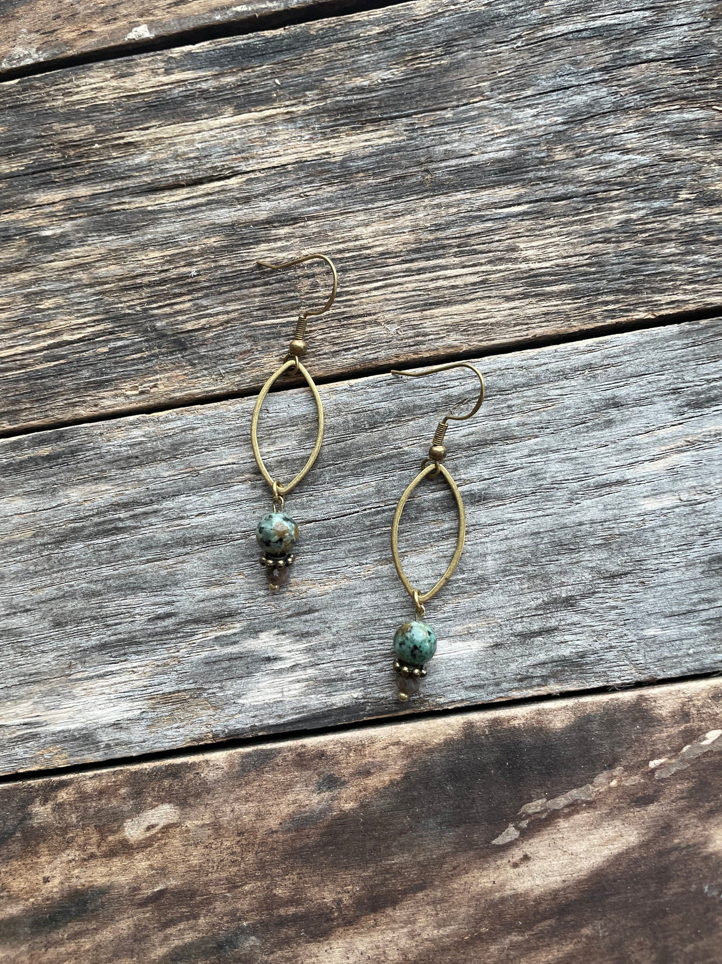 Dangle Marquise Natural Stone Bead Earrings