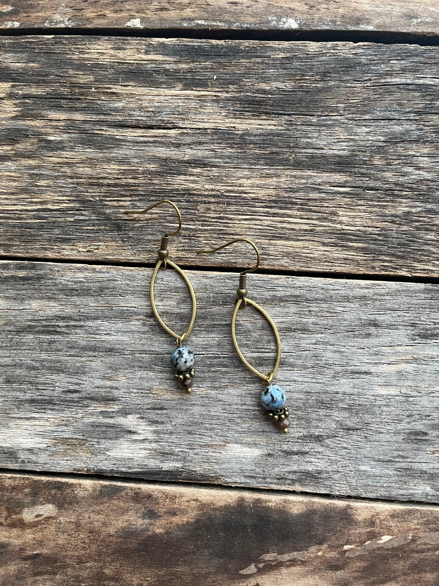 Dangle Marquise Natural Stone Bead Earrings