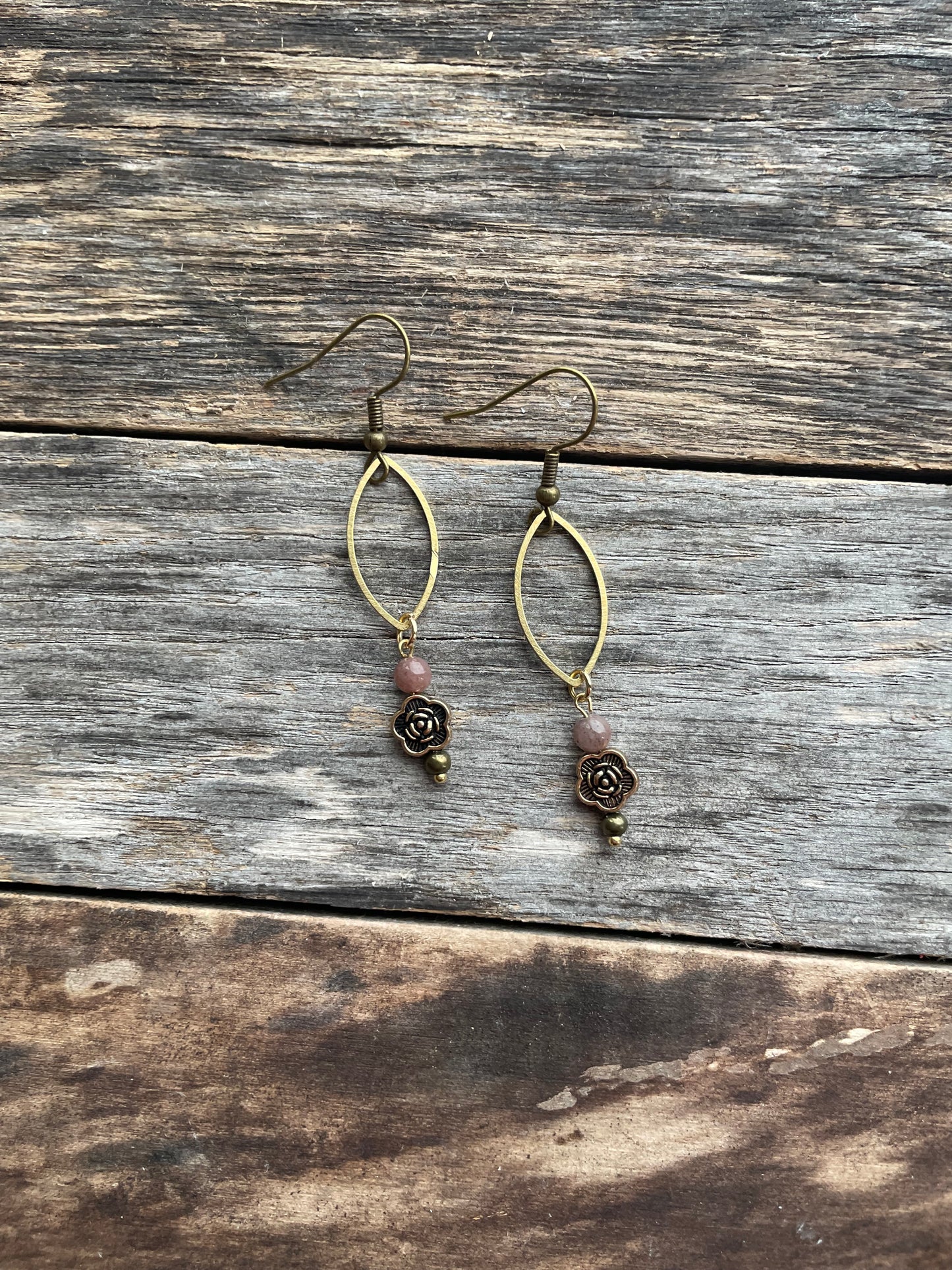Dangle Marquise Natural Stone Bead Earrings