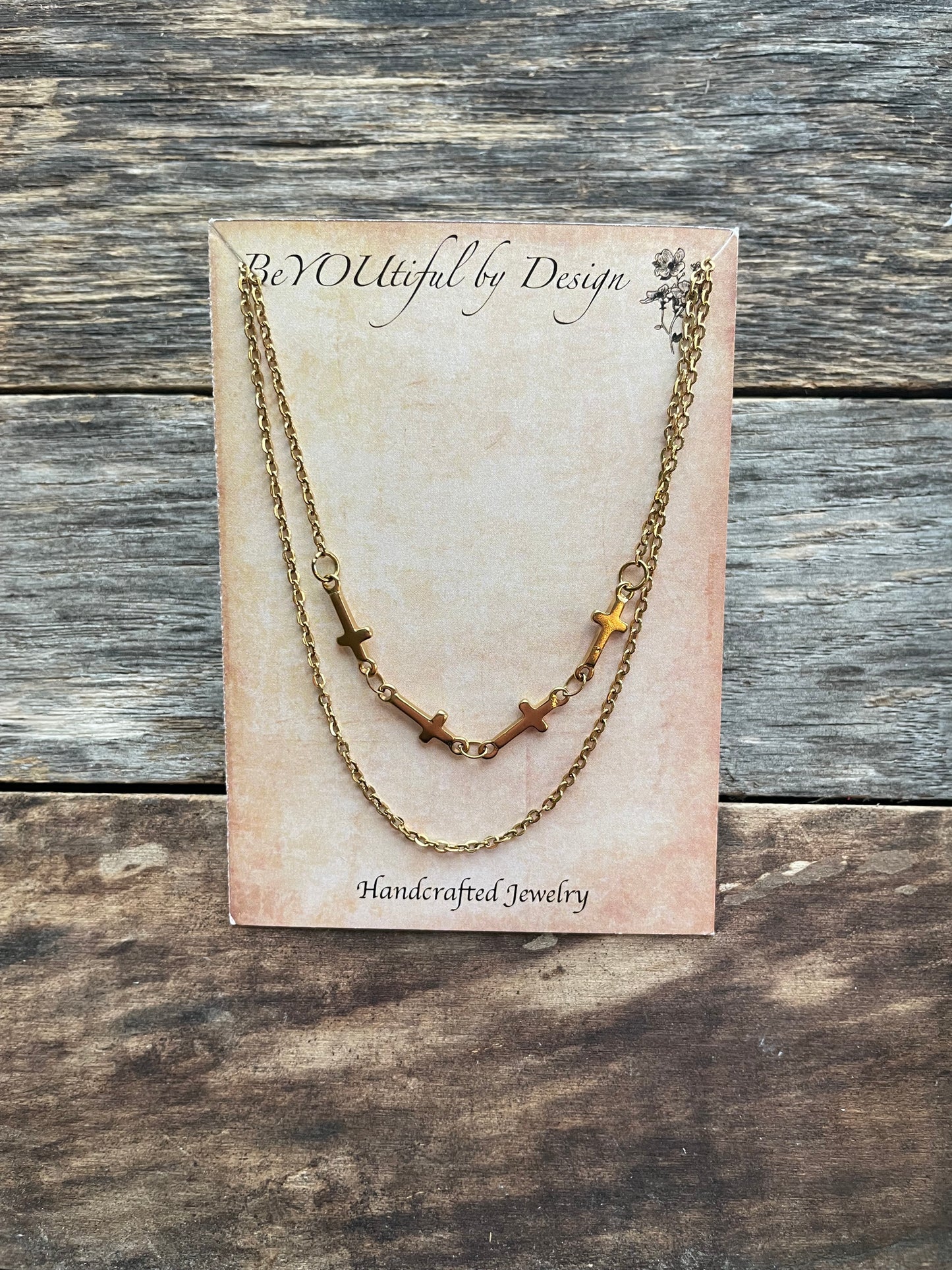 Gold Cross Double Chain Necklace