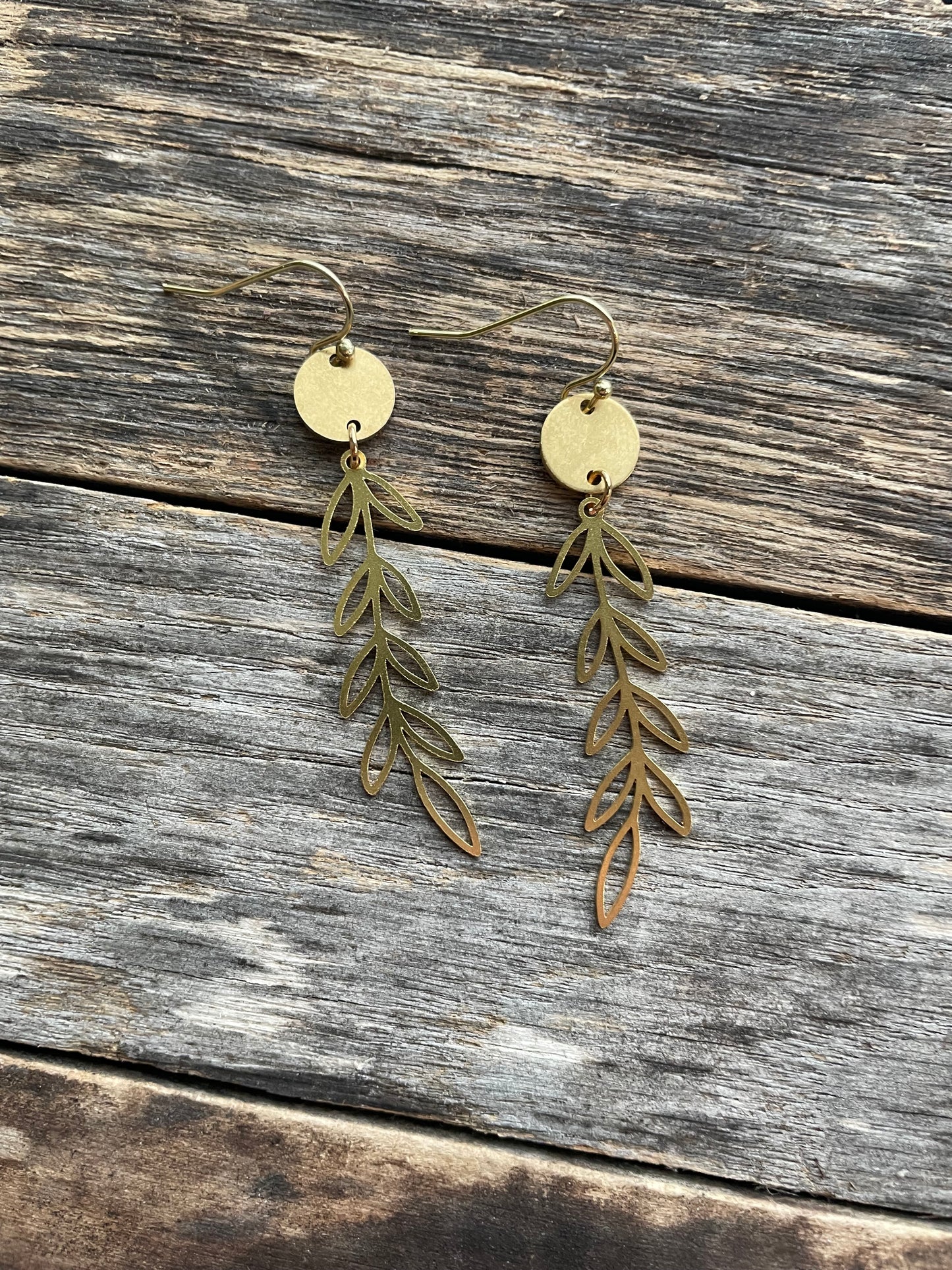 Brass Leaf Dangle Earrings