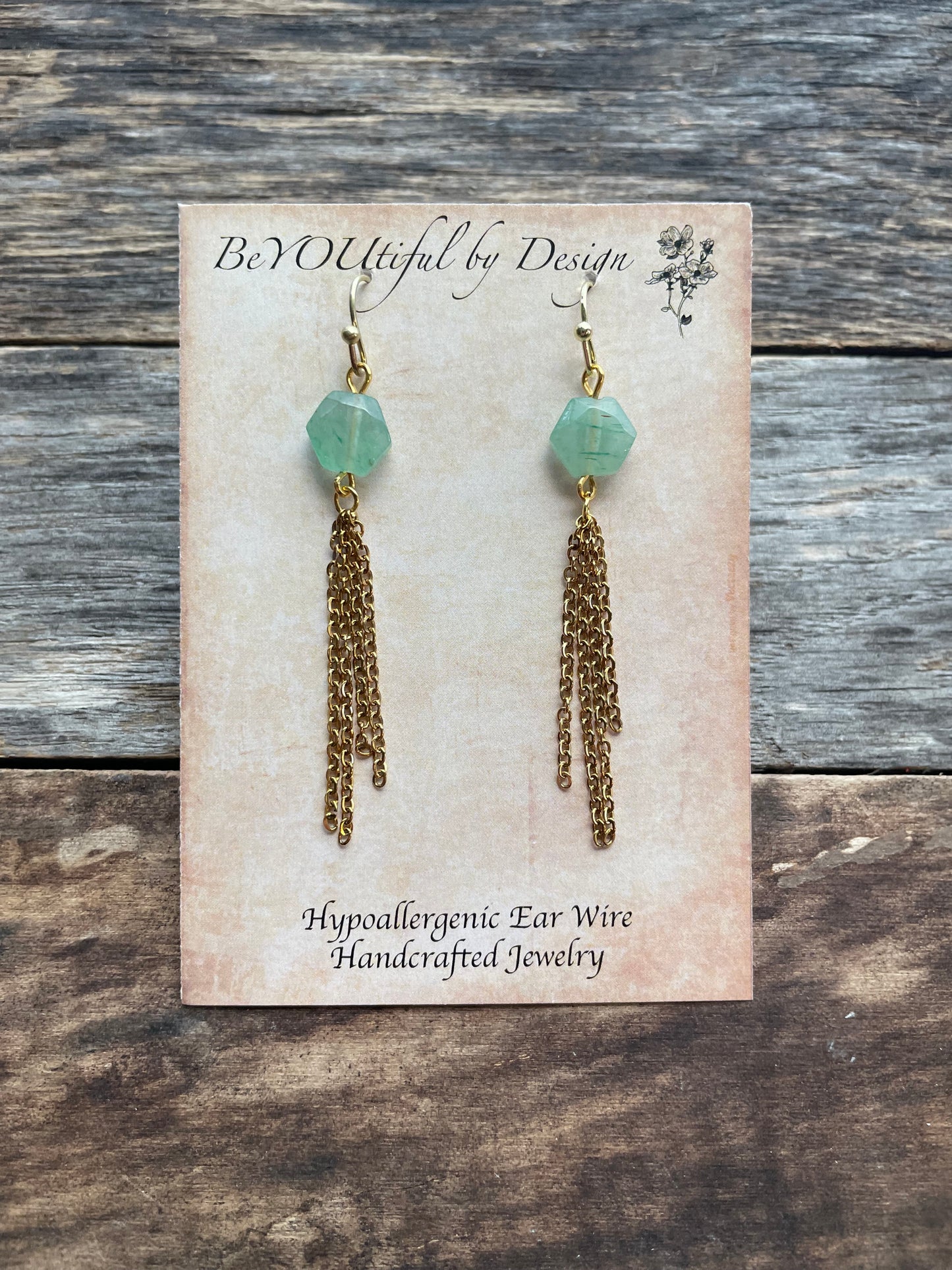 Dangle Chain Earrings with Natural Stone Green Adventurine Beads