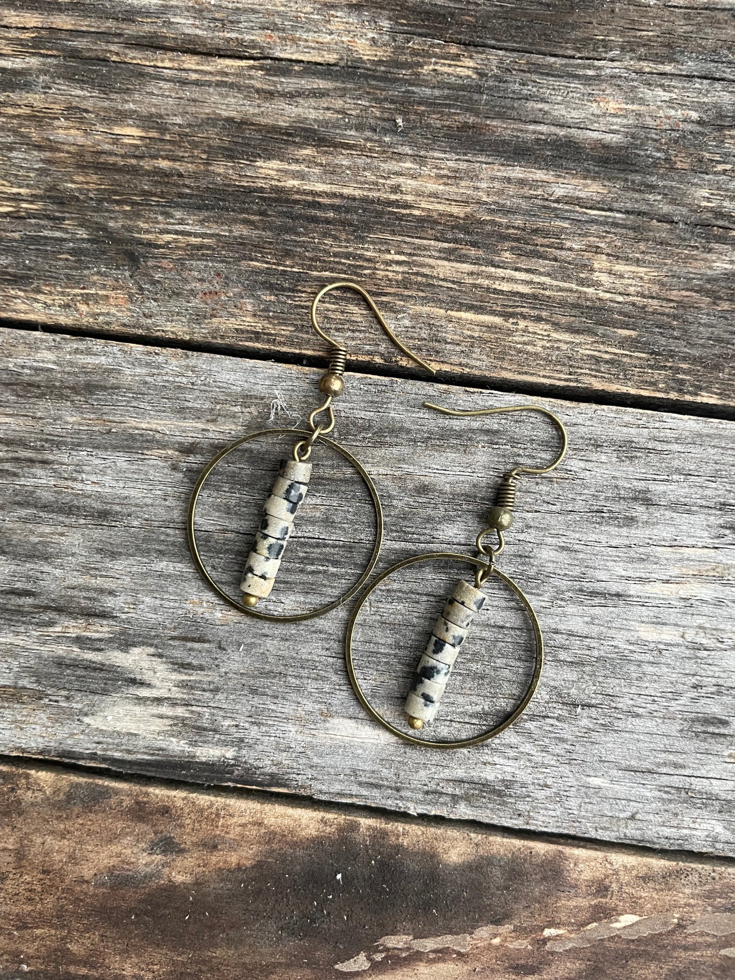 Vertical Drop Earrings w/ Natural Stone Dalmatian Jasper Beads