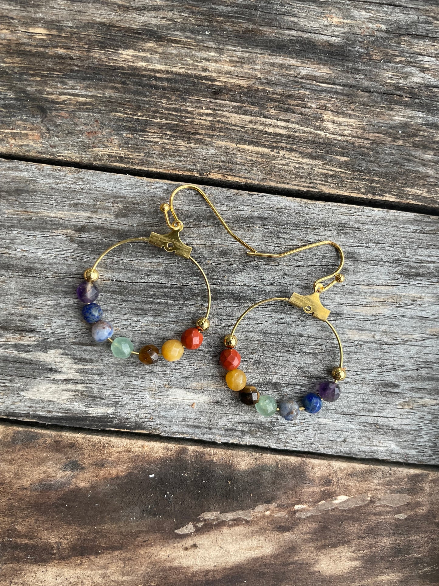 Hoop Earrings w/ Natural Stone Chakra Beads