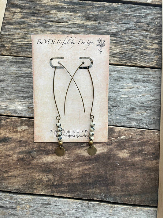 Thread Earrings with Natural Stone Dalmatian Jasper Beads
